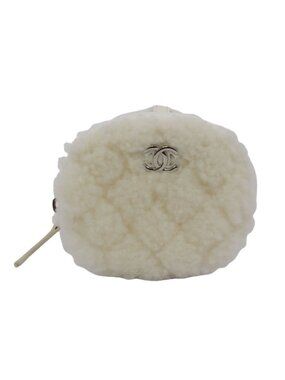 Chanel Coco Neige Ge Chain Pouch Fleece Leather White Shoulder Bag Silver